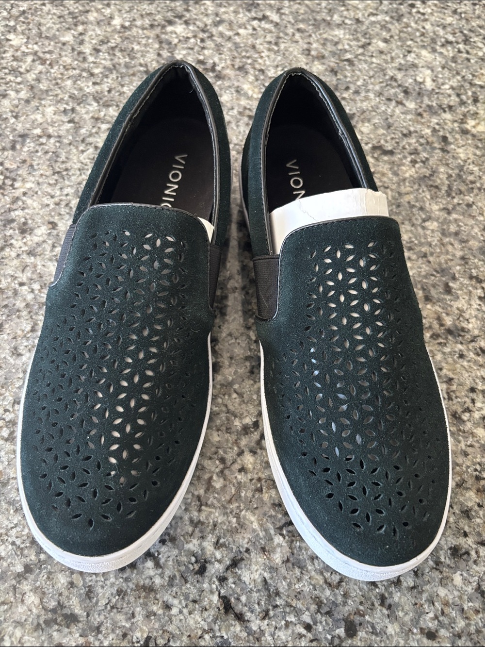 Vionic women’s Kani  Dark black suede Perforated Slip-On Loafers
